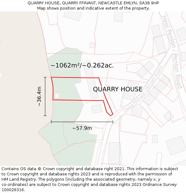 QUARRY HOUSE, QUARRY FFINANT, NEWCASTLE EMLYN, SA38 9HP: Plot and title map