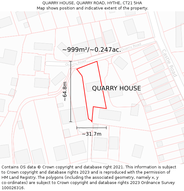 QUARRY HOUSE, QUARRY ROAD, HYTHE, CT21 5HA: Plot and title map