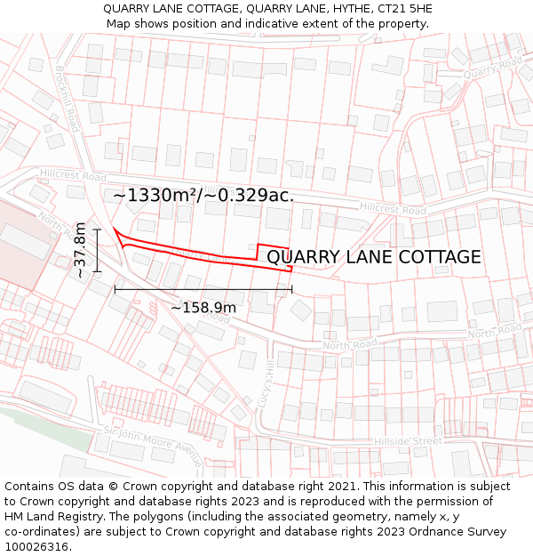 QUARRY LANE COTTAGE, QUARRY LANE, HYTHE, CT21 5HE: Plot and title map