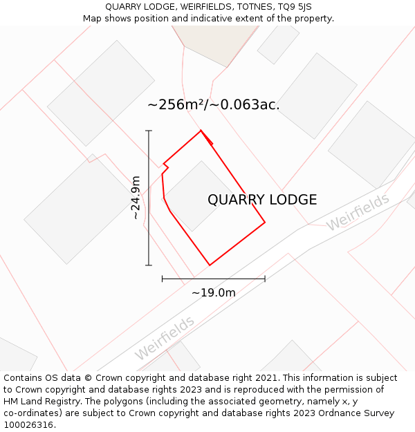 QUARRY LODGE, WEIRFIELDS, TOTNES, TQ9 5JS: Plot and title map