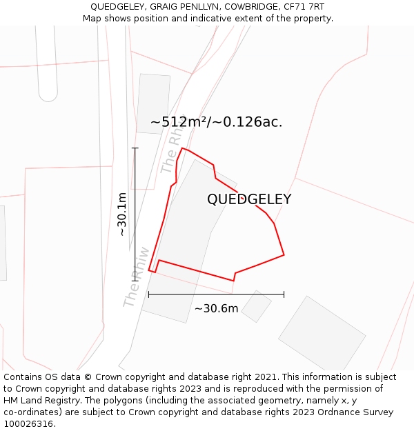 QUEDGELEY, GRAIG PENLLYN, COWBRIDGE, CF71 7RT: Plot and title map
