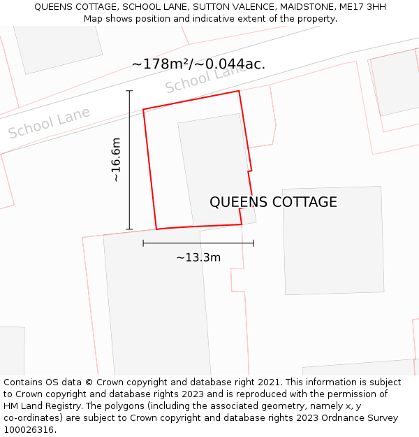 QUEENS COTTAGE, SCHOOL LANE, SUTTON VALENCE, MAIDSTONE, ME17 3HH: Plot and title map