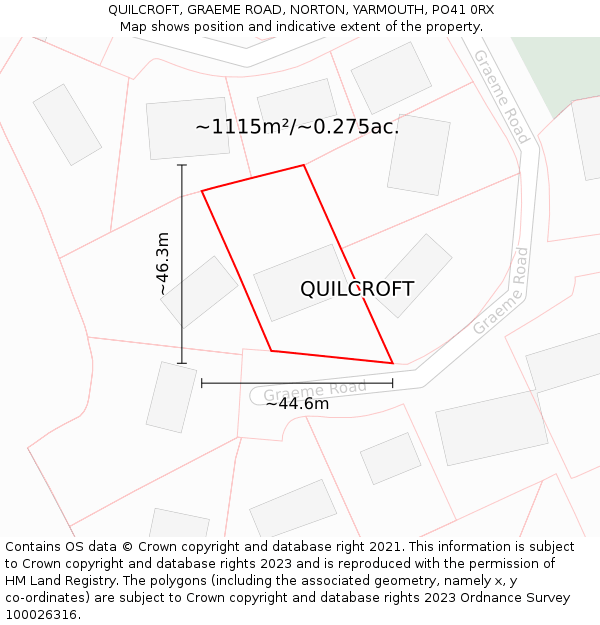 QUILCROFT, GRAEME ROAD, NORTON, YARMOUTH, PO41 0RX: Plot and title map