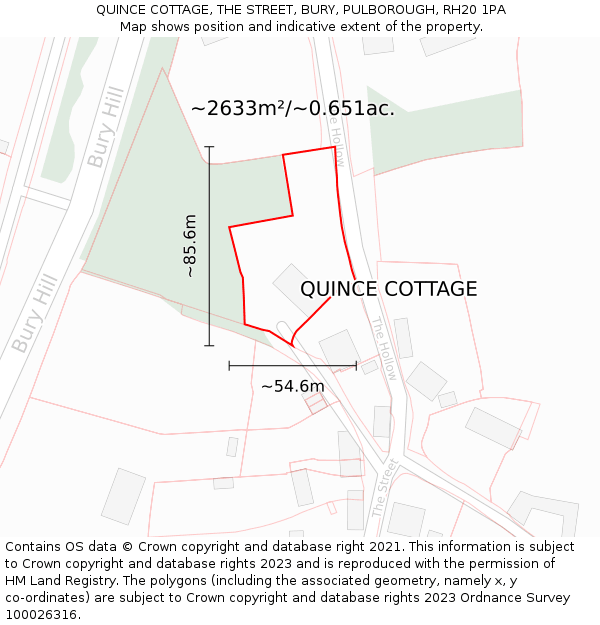 QUINCE COTTAGE, THE STREET, BURY, PULBOROUGH, RH20 1PA: Plot and title map