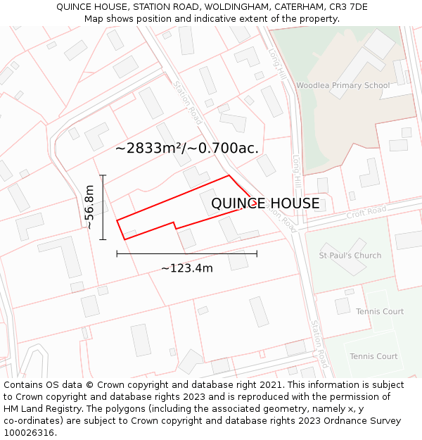 QUINCE HOUSE, STATION ROAD, WOLDINGHAM, CATERHAM, CR3 7DE: Plot and title map