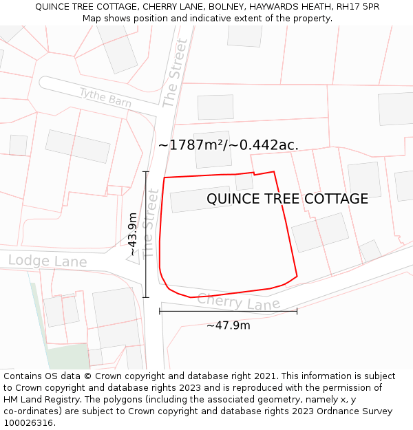 QUINCE TREE COTTAGE, CHERRY LANE, BOLNEY, HAYWARDS HEATH, RH17 5PR: Plot and title map
