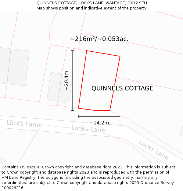 QUINNELS COTTAGE, LOCKS LANE, WANTAGE, OX12 9EH: Plot and title map