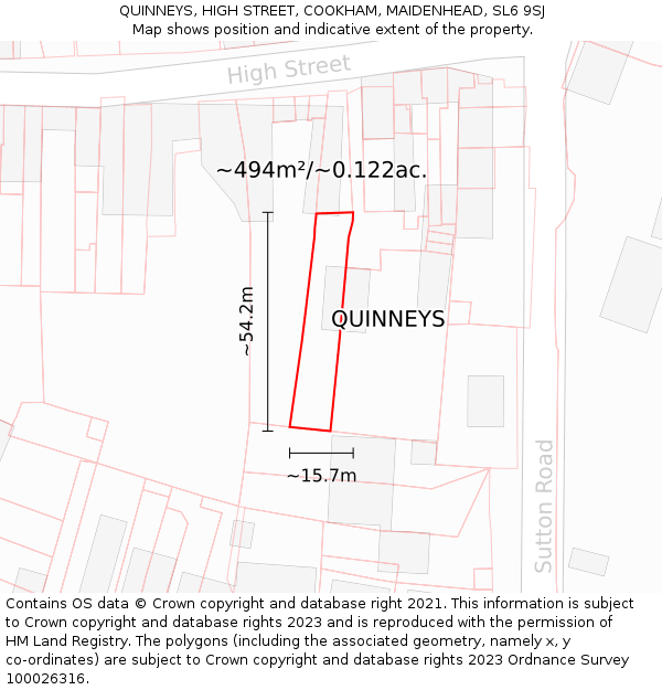 QUINNEYS, HIGH STREET, COOKHAM, MAIDENHEAD, SL6 9SJ: Plot and title map