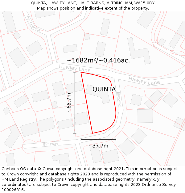 QUINTA, HAWLEY LANE, HALE BARNS, ALTRINCHAM, WA15 0DY: Plot and title map