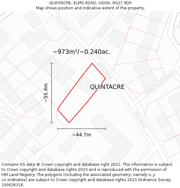 QUINTACRE, ELMS ROAD, HOOK, RG27 9DP: Plot and title map