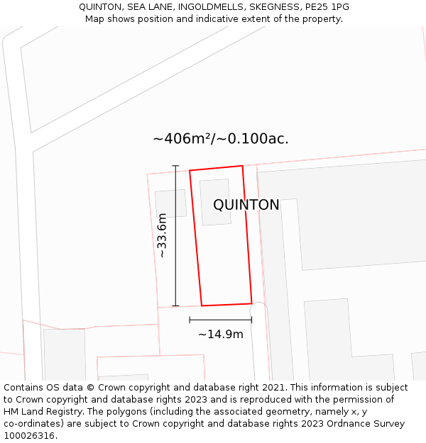 QUINTON, SEA LANE, INGOLDMELLS, SKEGNESS, PE25 1PG: Plot and title map