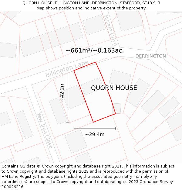 QUORN HOUSE, BILLINGTON LANE, DERRINGTON, STAFFORD, ST18 9LR: Plot and title map