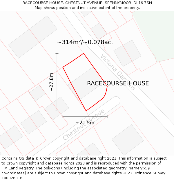 RACECOURSE HOUSE, CHESTNUT AVENUE, SPENNYMOOR, DL16 7SN: Plot and title map