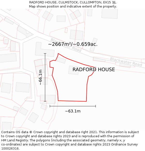 RADFORD HOUSE, CULMSTOCK, CULLOMPTON, EX15 3JL: Plot and title map