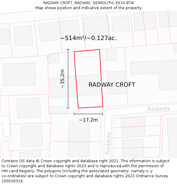 RADWAY CROFT, RADWAY, SIDMOUTH, EX10 8TW: Plot and title map