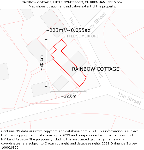 RAINBOW COTTAGE, LITTLE SOMERFORD, CHIPPENHAM, SN15 5JW: Plot and title map