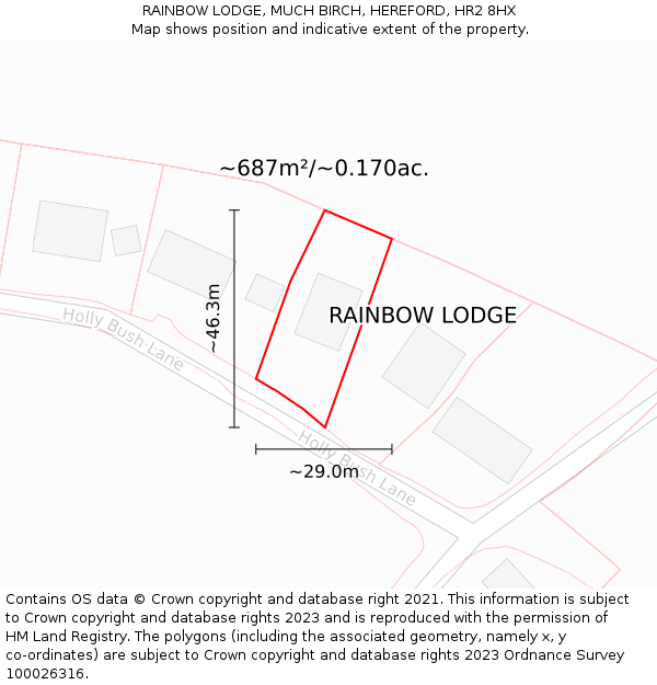 RAINBOW LODGE, MUCH BIRCH, HEREFORD, HR2 8HX: Plot and title map