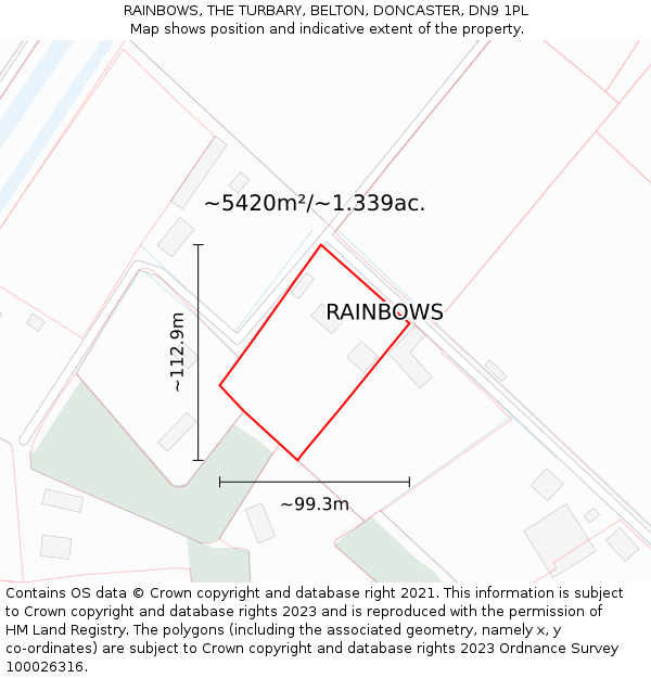 RAINBOWS, THE TURBARY, BELTON, DONCASTER, DN9 1PL: Plot and title map