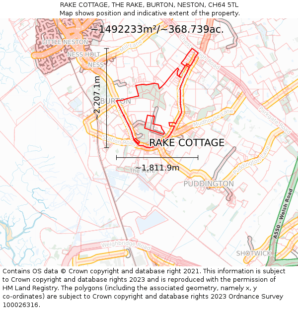 RAKE COTTAGE, THE RAKE, BURTON, NESTON, CH64 5TL: Plot and title map