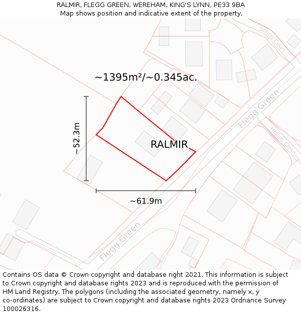 RALMIR, FLEGG GREEN, WEREHAM, KING'S LYNN, PE33 9BA: Plot and title map
