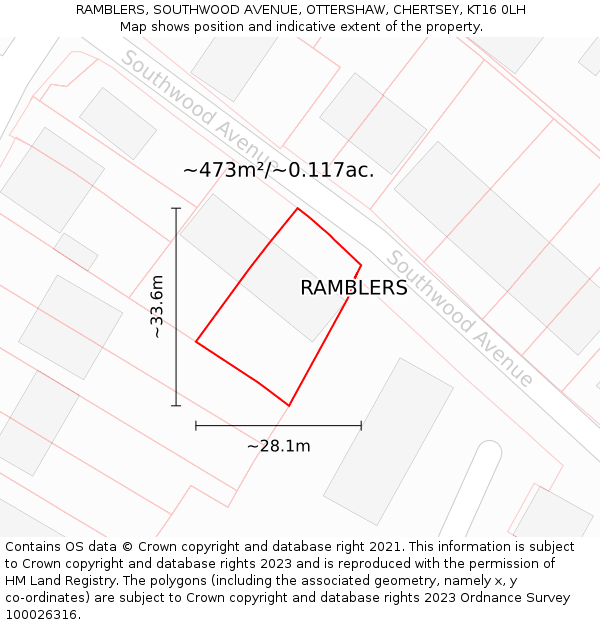 RAMBLERS, SOUTHWOOD AVENUE, OTTERSHAW, CHERTSEY, KT16 0LH: Plot and title map