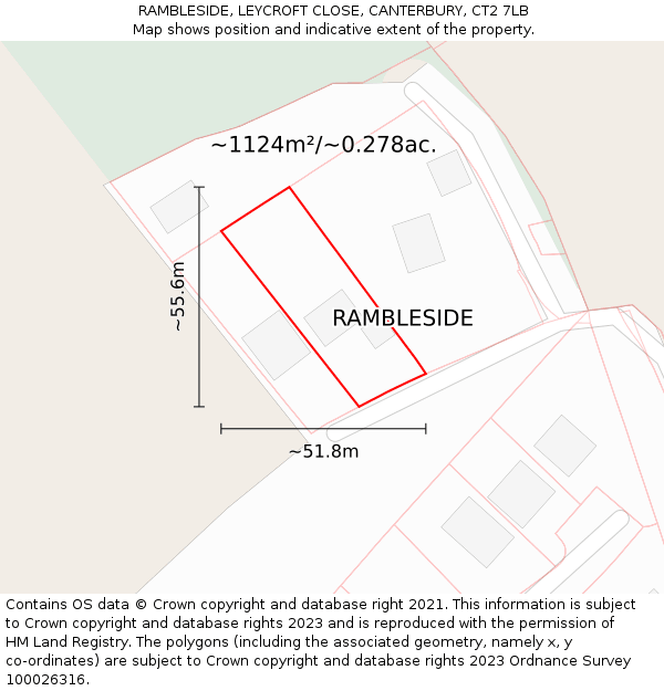 RAMBLESIDE, LEYCROFT CLOSE, CANTERBURY, CT2 7LB: Plot and title map