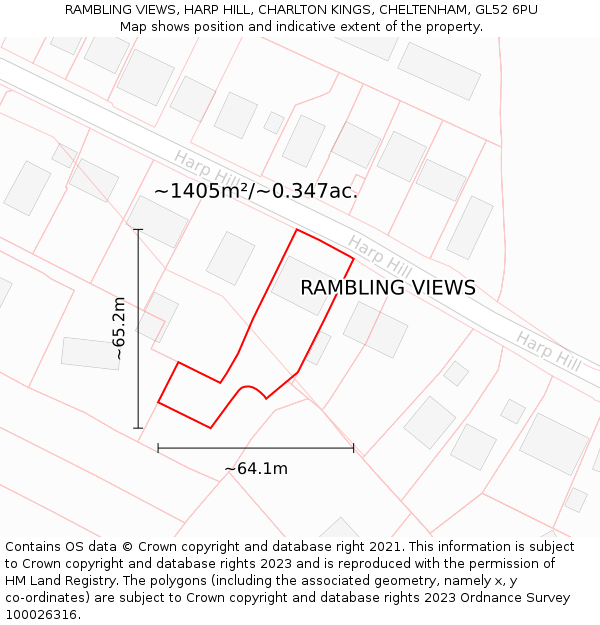 RAMBLING VIEWS, HARP HILL, CHARLTON KINGS, CHELTENHAM, GL52 6PU: Plot and title map
