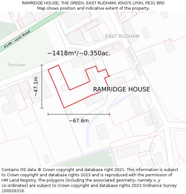 RAMRIDGE HOUSE, THE GREEN, EAST RUDHAM, KING'S LYNN, PE31 8RD: Plot and title map
