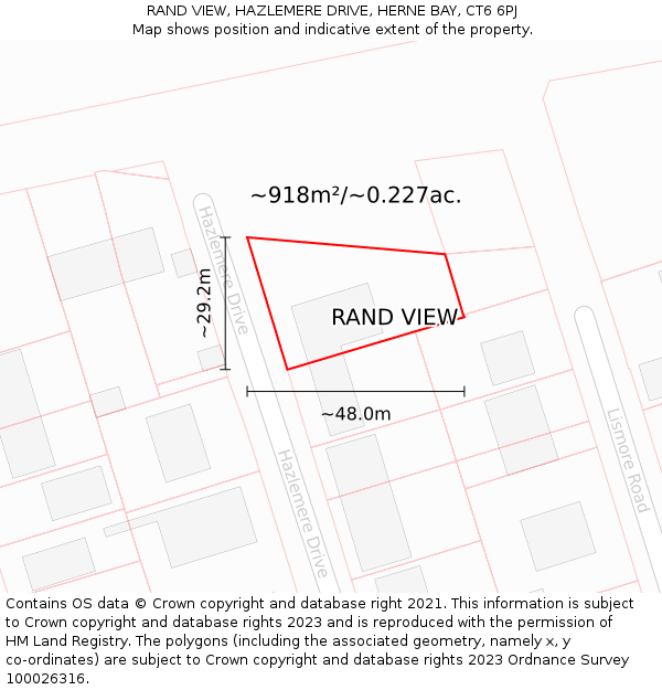 RAND VIEW, HAZLEMERE DRIVE, HERNE BAY, CT6 6PJ: Plot and title map