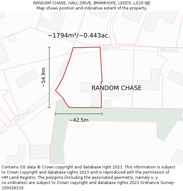 RANDOM CHASE, HALL DRIVE, BRAMHOPE, LEEDS, LS16 9JE: Plot and title map