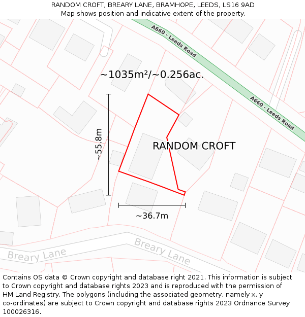 RANDOM CROFT, BREARY LANE, BRAMHOPE, LEEDS, LS16 9AD: Plot and title map