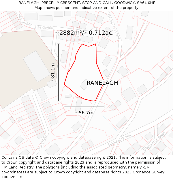 RANELAGH, PRECELLY CRESCENT, STOP AND CALL, GOODWICK, SA64 0HF: Plot and title map