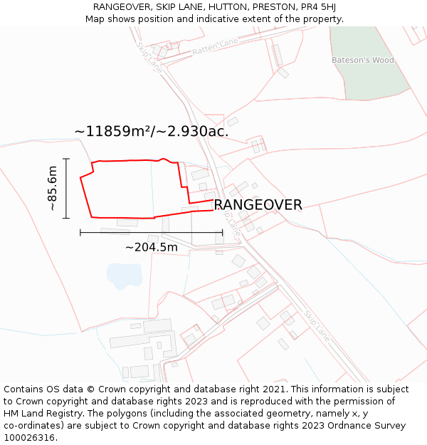 RANGEOVER, SKIP LANE, HUTTON, PRESTON, PR4 5HJ: Plot and title map