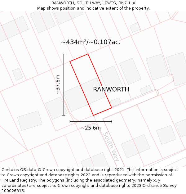 RANWORTH, SOUTH WAY, LEWES, BN7 1LX: Plot and title map