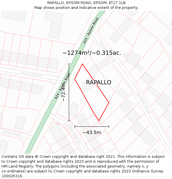 RAPALLO, EPSOM ROAD, EPSOM, KT17 1LB: Plot and title map