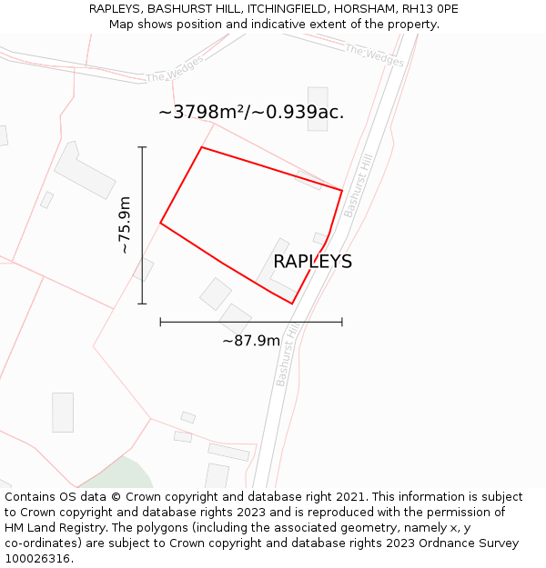 RAPLEYS, BASHURST HILL, ITCHINGFIELD, HORSHAM, RH13 0PE: Plot and title map