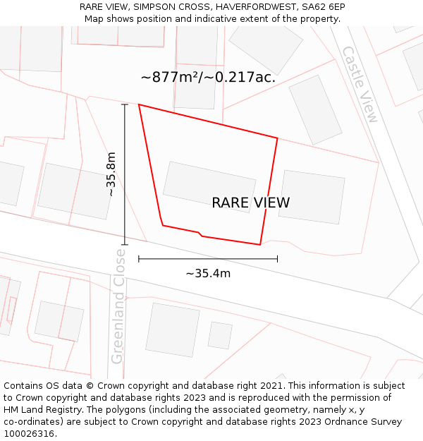 RARE VIEW, SIMPSON CROSS, HAVERFORDWEST, SA62 6EP: Plot and title map