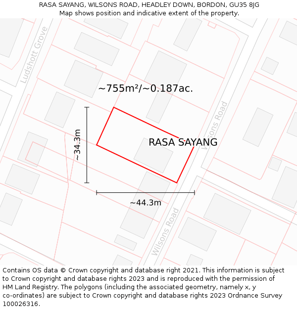 RASA SAYANG, WILSONS ROAD, HEADLEY DOWN, BORDON, GU35 8JG: Plot and title map