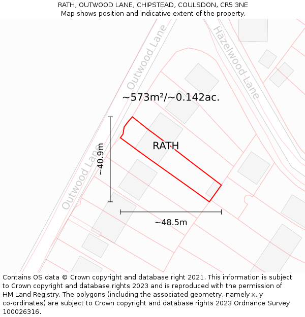 RATH, OUTWOOD LANE, CHIPSTEAD, COULSDON, CR5 3NE: Plot and title map