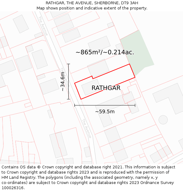 RATHGAR, THE AVENUE, SHERBORNE, DT9 3AH: Plot and title map