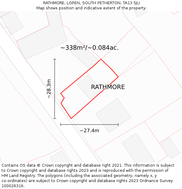 RATHMORE, LOPEN, SOUTH PETHERTON, TA13 5JU: Plot and title map