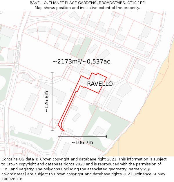 RAVELLO, THANET PLACE GARDENS, BROADSTAIRS, CT10 1EE: Plot and title map
