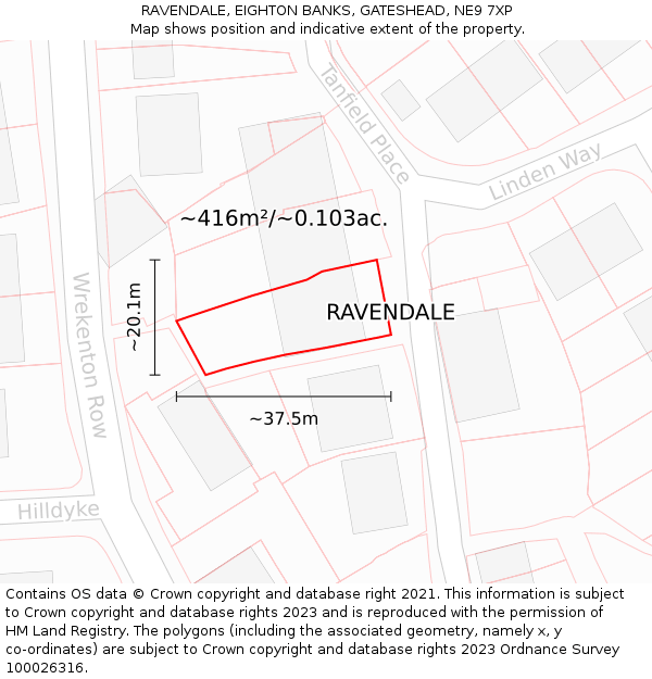 RAVENDALE, EIGHTON BANKS, GATESHEAD, NE9 7XP: Plot and title map