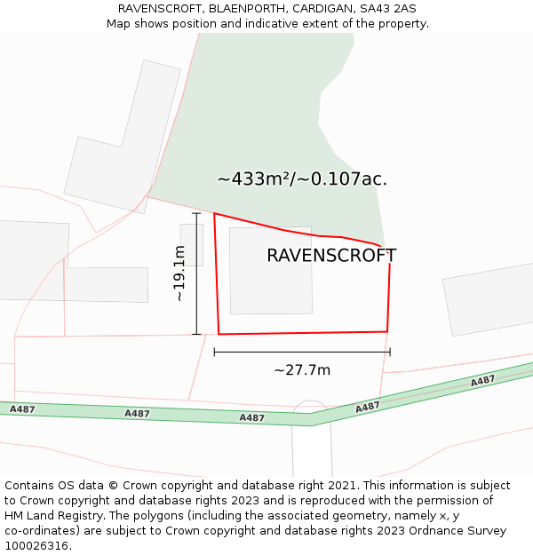 RAVENSCROFT, BLAENPORTH, CARDIGAN, SA43 2AS: Plot and title map