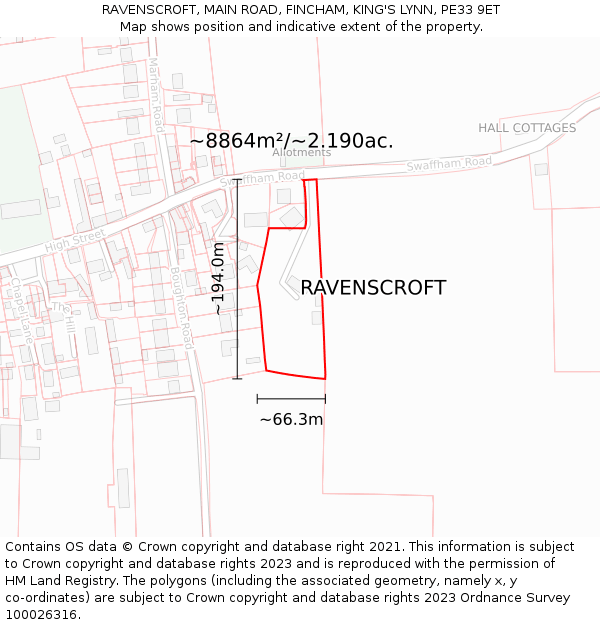 RAVENSCROFT, MAIN ROAD, FINCHAM, KING'S LYNN, PE33 9ET: Plot and title map