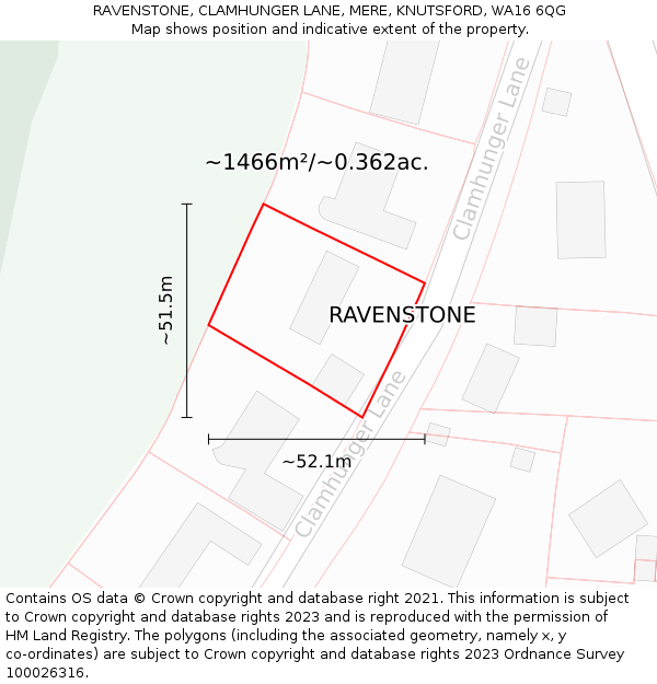 RAVENSTONE, CLAMHUNGER LANE, MERE, KNUTSFORD, WA16 6QG: Plot and title map
