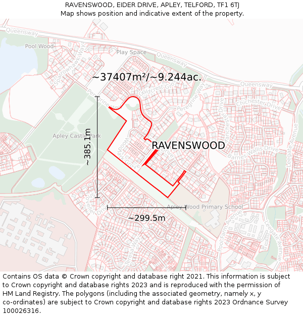 RAVENSWOOD, EIDER DRIVE, APLEY, TELFORD, TF1 6TJ: Plot and title map