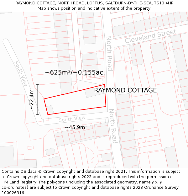 RAYMOND COTTAGE, NORTH ROAD, LOFTUS, SALTBURN-BY-THE-SEA, TS13 4HP: Plot and title map