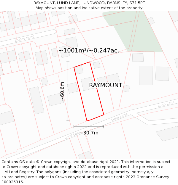 RAYMOUNT, LUND LANE, LUNDWOOD, BARNSLEY, S71 5PE: Plot and title map