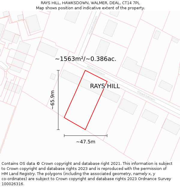 RAYS HILL, HAWKSDOWN, WALMER, DEAL, CT14 7PL: Plot and title map